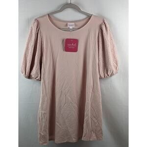 Eyelet Short Sleeve Knit Maternity Blouse‎ Blush Pink Ingrid & Isabel XS Relaxed